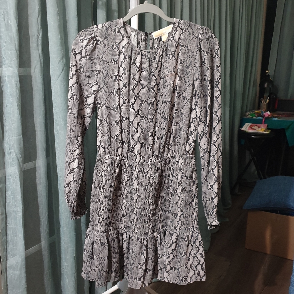Michael Kors Black and Gray Snakeskin Dress